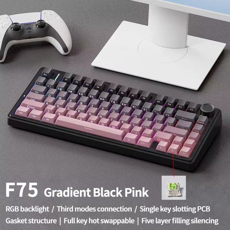F75 Gaming Mechanical Keyboard RGB Customized 75% Layout Side-Engraving Gasket Mounted 80Keys PBT Gradient Keycaps Keyboard