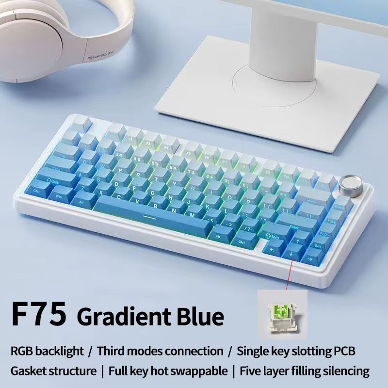 F75 Gaming Mechanical Keyboard RGB Customized 75% Layout Side-Engraving Gasket Mounted 80Keys PBT Gradient Keycaps Keyboard
